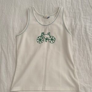 White Tank Top with Green Bicycle Design